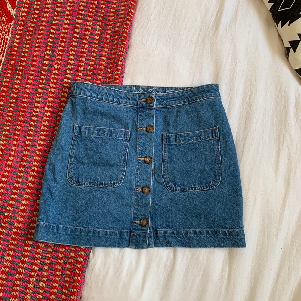 Free People Denim Mini Skirt Button Down